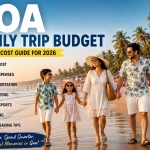 Happy Indian family enjoying a budget-friendly vacation on a beautiful Goa beach in 2026