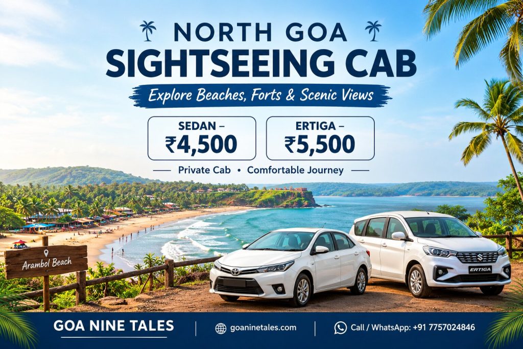 North Goa sightseeing cab by Sedan and Ertiga at Arambol Beach